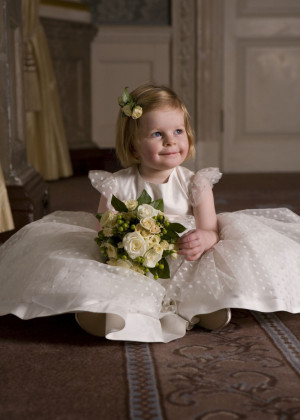 Ivory Satin Polka Dots Tulle Knee Length Flower Girl Dress  Ivory Satin Polka Dots Tulle Knee Length Flower Girl Dress
